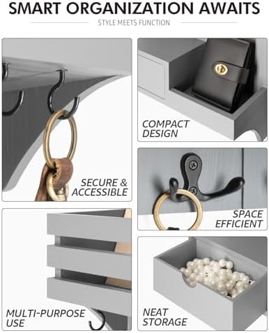 Rebee Vision Key Holder Wall Mount with Drawer & Shelf for Entryway, Gray - Image 5