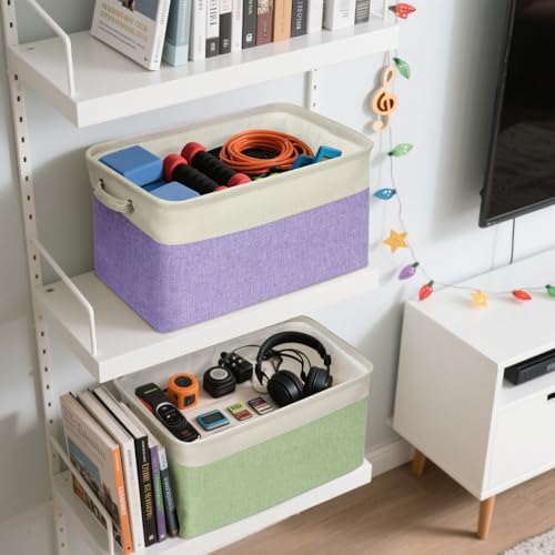 BALEINE 2 Pack Fabric Closet Storage Bins for Shelves, Linen Closet Organizers and Storage, Decorative Baskets for Organizing, Shelf, Clothes, Home, Office (Green, 15''x11''x9.5'') - Image 3