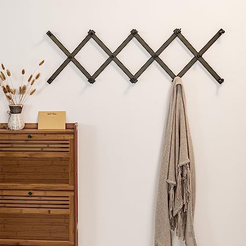 SKOLOO Hat Rack for Wall with 14 Hooks, Pack of 2, Solid Wooden, Modern, Expandable Coat Rack Wall Mount for Coats, Hats, Bags, Baseball Caps, Dark Walnut Color - Image 4