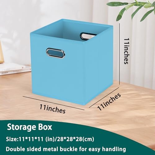 Black Foldable Storage Cubes Bins, Fabric Storage Box Cubes Organizer Baskets with Dual Handles for Home Organizer,Set of 6,(Blue) - Image 2