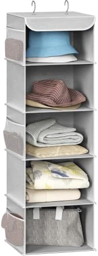 Simple Houseware 5 Shelf Hanging Closet Organizer, Gray | 360° Rotating Dual Hooks, Top Support Metal Frame, 6 Side Mesh Pockets by SimpleHouseware