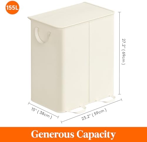 Lifewit Double Laundry Hamper with Lid, Removable Laundry Bags, Ivory White - Image 5