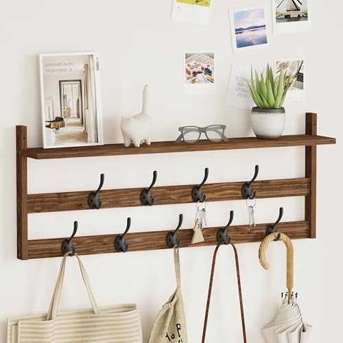 AMBIRD Coat Rack Wall Mount with Shelf, 29" Coat Hooks Wall Mounted with 9 Metal Hooks for Entryway, Bathroom, Bedroom, Living Room, Kitchen, 2 Tier Wall Hooks for Clothes, Hat, Towel, Key, Purse - Image 5