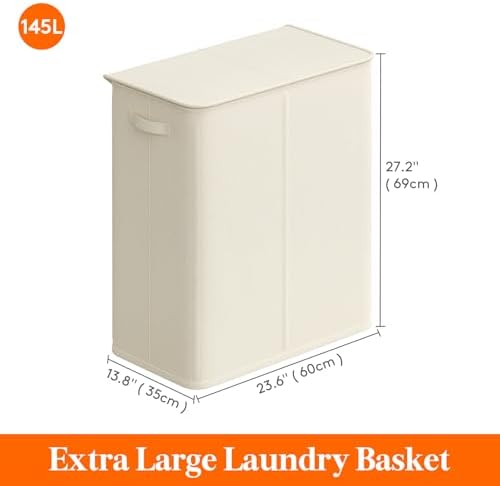 Lifewit Double Laundry Hamper with Lid, Removable Laundry Bags, Ivory White - Image 5