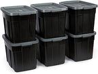 Rubbermaid Roughneck Tote Durable 18 Gallon Stackable Plastic Storage Containers with Lids and Easy Carry Handles, Pack of 6, Black/Cool Gray by Unknown
