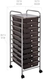Seville Classics Rolling Utility Organizer Storage Cart, for Home Office, School, Classroom, Scrapbook, Hobby, Craft, 10 Drawer, Black - Image 3