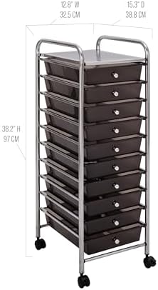 Seville Classics Rolling Utility Organizer Storage Cart, for Home Office, School, Classroom, Scrapbook, Hobby, Craft, 10 Drawer, Black - Image 3