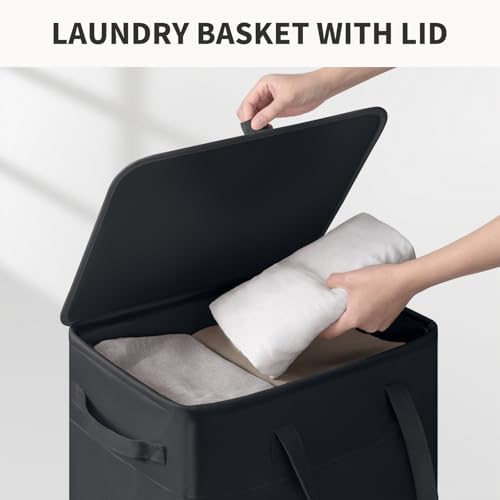Goodpick 75L Rolling Laundry Basket with Wheels and Lid, Black - Image 4