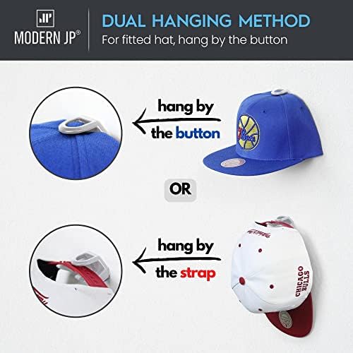 Modern JP Adhesive Hat Hooks for Wall (16-Pack) - Hat Rack for Baseball Caps, Minimalist Hat Display, Strong Hold Hat Hangers for Wall - USA Patented, White - Image 4