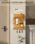 Rebee Vision Key Holder Wall Mount with Drawer for Room Decor, Light Brown - Image 2