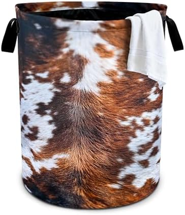 Cow Fur Laundry Basket Storage Bin Foldable Laundry Hamper Clothes Storage Bucket Organizer 19.6x15.7 Inch For Laundry Room/Bedroom/Bathroom by Bzocm