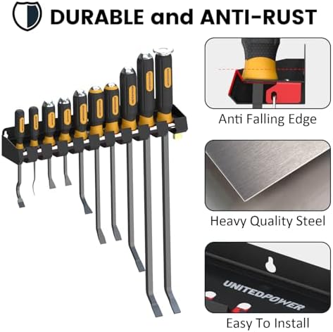 UNITEDPOWER Pry Bar Holder, Lockable Wall Mount Storage Rack Organizer for Workshop, Shed, Garage, Home, Stores up to 10 13 Tools or Extensions - Image 4
