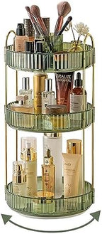 Asayuee 360 Rotating Makeup Organizer,3 Tier Large Capacity Make Up Organizers and Storage,Skincare Perfume Vanity Organizers,Bathroom Cosmetics Storage Organizer Countertop (Green) by Asayuee