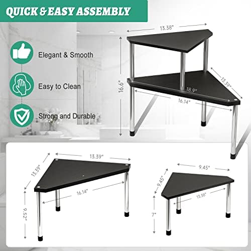 Weenson Bathroom Counter Organizer Over Sink for Toiletries, Makeup, Kitchen Countertop Organizer Spice Rack for Salt, 2-Tier Corner Counter Shelf for Coffee Area Storage Dresser Table(Black) - Image 2
