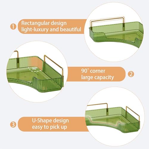 Corner Bathroom Counter Organizer Bathroom Countertop Shelf Makeup Organizer for Vanity Perfume Tray for Corner Storage (2 Tiers, Green) - Image 3