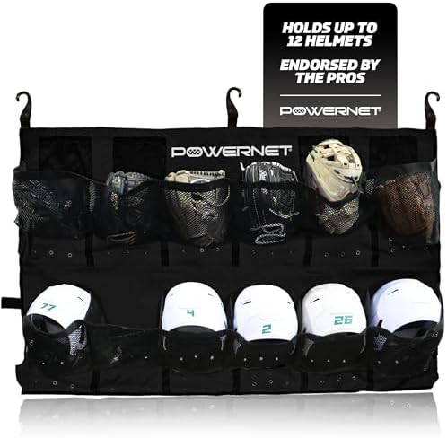 PowerNet Softball & Baseball Helmet Hanging Bag, 12 Pocket Baseball Glove & Helmet Storage Holder & Dugout Organizer, Portable Baseball Gear Training Equipment Holder, Team Colors by PowerNet