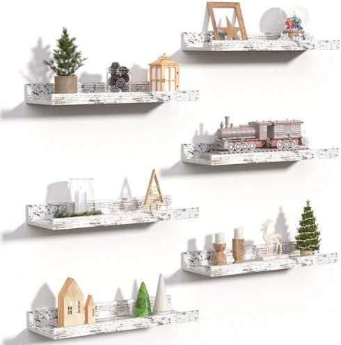 upsimples Floating Shelves for Wall Decor Storage Rustic White,6Pcs 15.7'' by upsimples