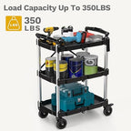 DWVO 3-Tier Foldable Service Cart with Swivel Wheels & Brake, 350LBS - Image 3