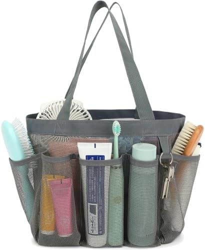 Fammart Mesh Shower Caddy Portable for College Dorm Room Essentials, Odorless Polyester Large Shower Tote Bag with Dual Handles, 8-Pocket Quick-Dry Toiletry Organizer for Travel, Beach, Camping, Gym by Fammart