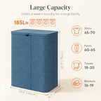Lifewit 185L 3 Section Laundry Hamper with Lid, Laundry Basket, Dark Blue - Image 2