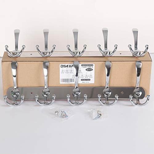 Dseap Wall Mounted Coat Rack - 5 Tri Hooks, Heavy Duty, Stainless Steel, Metal Coat Hook Rail for Coat Hat Towel Purse Robes Mudroom Bathroom Entryway (Chromed, 2 Packs) - Image 6