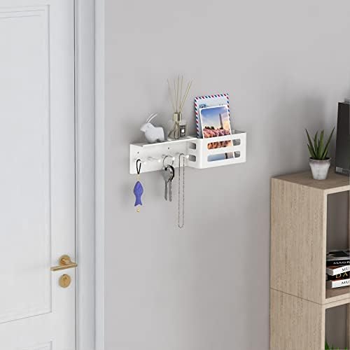 MKO Key Holder Wall Mount, Adhesive Key Hanger with 4 Hooks for Wall, White - Image 5