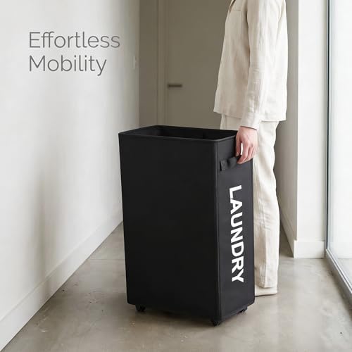 Slim Laundry Hamper with Wheels, 52L Skinny Hamper, 22" Black - Image 6