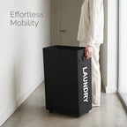 Slim Laundry Hamper with Wheels, 52L Skinny Hamper, 22" Black - Image 6