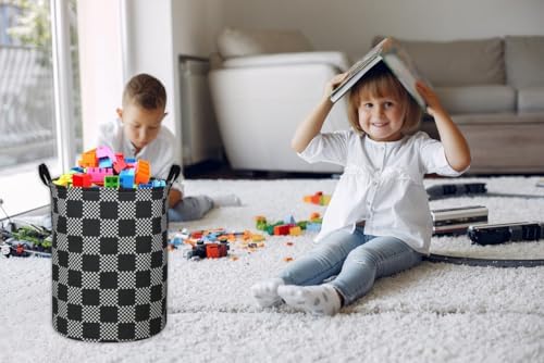 ESSME Boys Laundry Hamper,Kids Hamper Collapsible Canvas Waterproof Storage Bin for Boy, Nursery Hamper,Gift Baskets,toy bins(Black grid) - Image 2