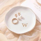 Ceramic Jewelry Tray, White Initial W Personalized Jewelry Dish by GIVITASOT