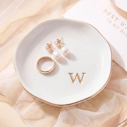 Ceramic Jewelry Tray, White Initial W Personalized Jewelry Dish by GIVITASOT