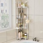 Consumest Corner Shower Caddy Standing - 4-Tier Stainless Steel Shower Organizer with Soap Holder and 4 Hooks, Large Capacity Corner Shelf Stand for Bathroom, Rest Room, White - Image 6