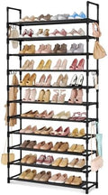 LANTEFUL 11 Tiers Tall Shoe Rack Holds 55 Pairs of Shoes with 18pcs Hooks Sturdy Wide Shoe Organizer Storage Free Standing Metal Shoe Shelf for Closet, Entryway Black by LANTEFULforTidyingHouse