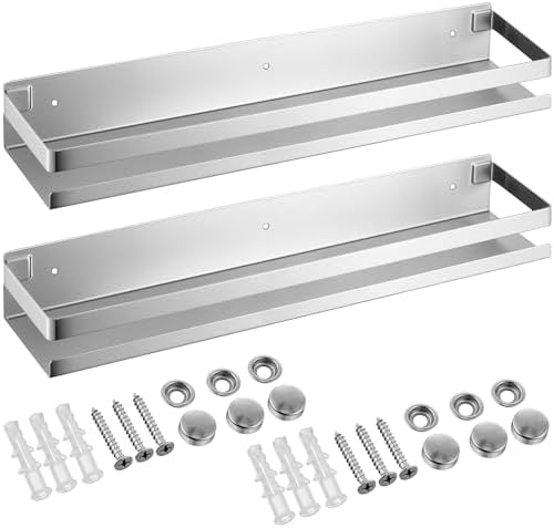 Lallisa 2 Pieces Stainless Steel Shelf Bathroom Shower Floating Shelves Wall Mounted Shower Caddy Basket Shelf Storage Organizer Shelves for Bathroom, Kitchen, Living Room(19.69 Inches/ 50 cm,Silver) by Lallisa