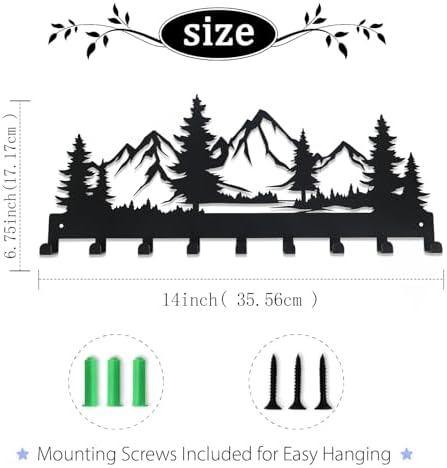 Metal Key Holder, Wall Mounted Key Hooks, Key Holder for Wall, Key Organizer Rack with 9 Hooks, Key Hanger Decor for Kitchen, Entryway, Hallway, Bedroom, Doorway (Mountain 14IN) - Image 2
