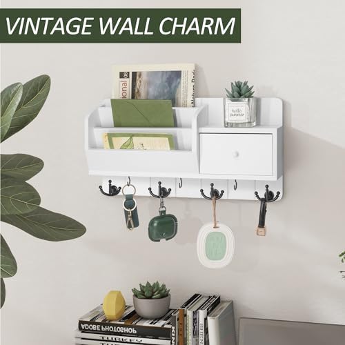 Rebee Vision Key Holder Wall Mount with Mail Organizer for Entryway, White - Image 5