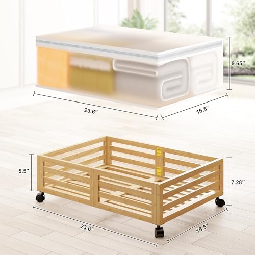 Under Bed Storage with Wheels, 2 Pack Bamboo Drawers for Shoes and Clothes - Image 6