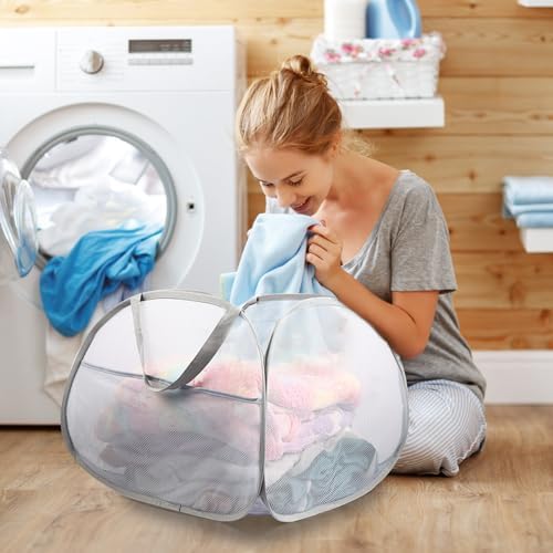 Collapsible Laundry Baskets, 90L Large Foldable Laundry Basket, Durable Mesh Pop Up Hampers for Laundry, Dirty Clothes Laundry Hamper for Bedroom, Bathroom, Dorm, Laundry Room, Travel or Camping Grey - Image 2