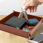 Haooryx 2Pcs PU Valet Tray Keychain Desktop Storage Organizer, Best Papa Ever Gift Brown PU Leather Catchall Tray Nightstand Caddy Holder for Keys Watch Phone Wallet Jewelry - Image 4