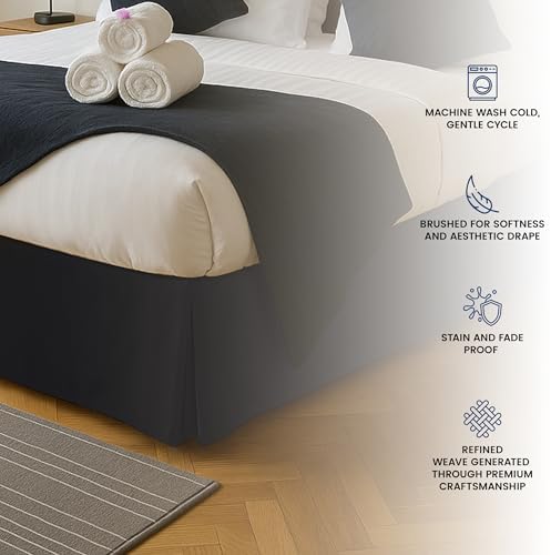 King Bed Skirt, Hides Under-Bed Storage 16 Inch Drop, Pleated, Black - Image 5