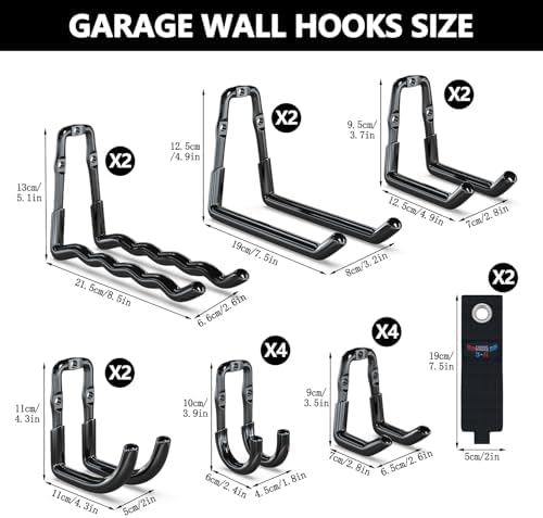 3-H Super Heavy Duty Garage Wall Hooks 18 Pack, One-Piece Construction Garage Wall Hooks, Garage Hanger & Organizer Wall Mount for Ladders, Bikes, Chairs, WeedEaters, Shovels, Garden Tools (Black) - Image 2