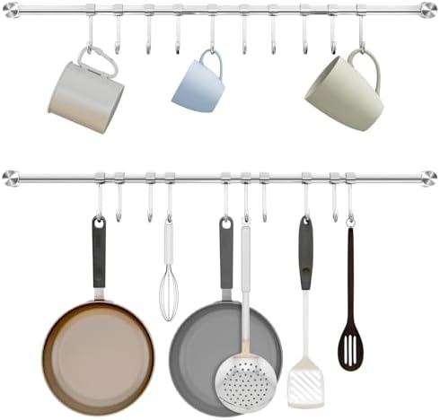 Audmore Kitchen Utensil Rack 2 PCS, 20.9” Pot & Pan Hanging Rack Wall Mount by Audmore
