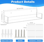 Acrylic Spice Rack Wall Mount-12 Inch, Clear Spice Shelf Storage Holder, 4 Pack Hanging Seasoning Rack Organizer for Cabinet Door, Cupboard or Wall Kitchen (Adhesive or Screw) - Image 3