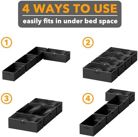 SpaceAid 4 Pack 10" High Under Bed Storage Containers, Large Underbed Storage Organizer Bins with Lids for Bedroom, Dorm, Clothes, Closet Organization, Bed Sheets and Blankets (Black) - Image 6