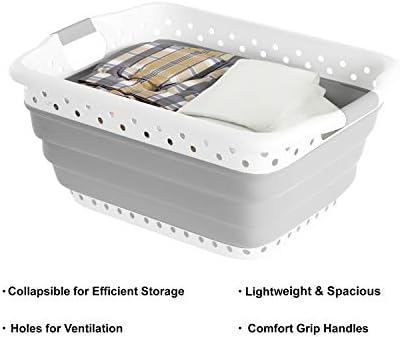 Lavish Home Collapsible Plastic Laundry Basket, Gray, 24.25”x17.5”x10.5” - Image 3