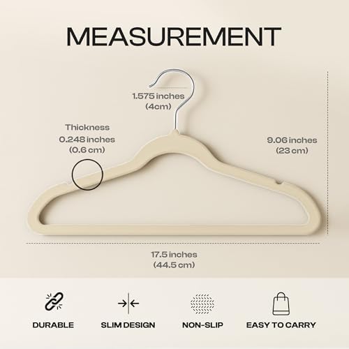 Utopia Home Velvet Hangers, 20 Pack, Ivory | Luxury Non-Slip Slim Pant & Coat Hangers | Strong Space-Saving Clothes Hangers | 360° Swivel Hook - Image 2