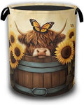 Highland Cow Laundry Hamper,Sunflower Butterflies Collapsible Laundry Baskets Waterproof Oxford Cloth With Handles,Clothes Storage Bucket Toy Organizer For Bathroom/Nursery/Bedroom 16" x 20.8" by Unknown