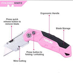 TOPLINE Folding Pink Utility Knife, Pocket Folding Pink Box Cutter - Image 7