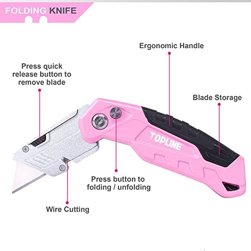 TOPLINE Folding Pink Utility Knife, Pocket Folding Pink Box Cutter - Image 7