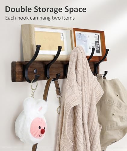 Optish Coat Rack Wall Mount, 16.5 Inches Wood Coat Hooks Wall Mount, Wall Coat Rack with 5 Hooks, Hat Rack Wall Hooks for Hanging Coat, Bag, Towel (2Pack, Brown) - Image 3